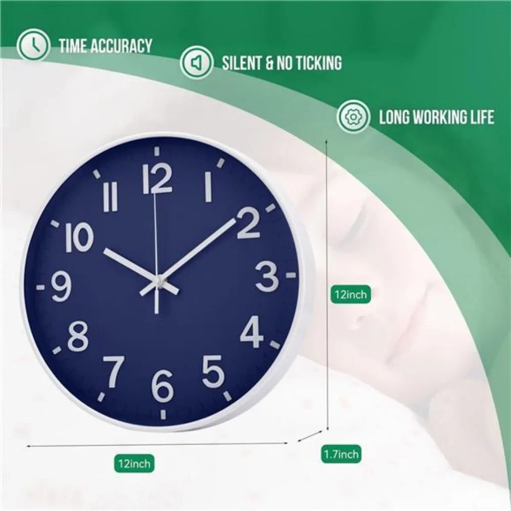 Wall Clocks Battery Operated,12 inch Silent Non Ticking Modern Wall